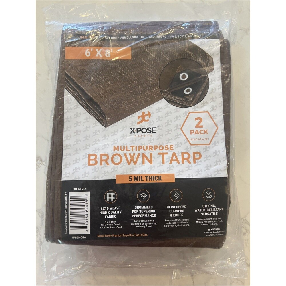 Close Multipurpose Brown tarp, 6’x8’, 5 Mil Think, 2 Pack